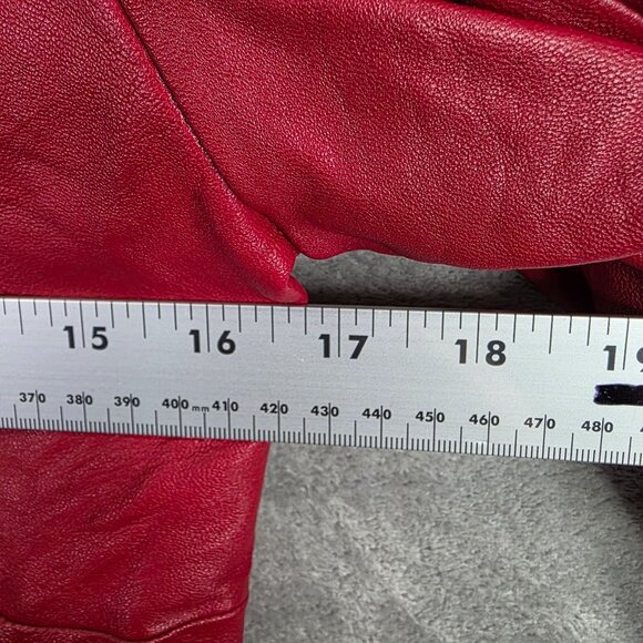 Womens Valerie Stevens Petite Red Leather Jacket Lined Biker Full Zip Size PS - Picture 8 of 9